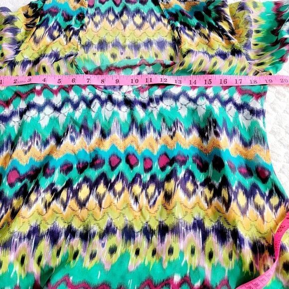 Lovers + Friends Revolve chiffon top 3/4 sleeve tribal striped colorful artsy S - Picture 8 of 9